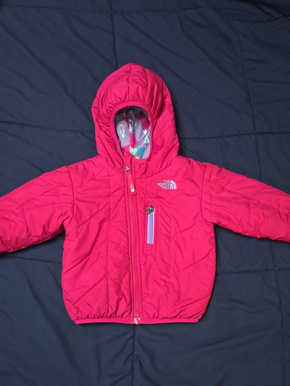 The North Face Hot Pink Hooded Puffer Jacket - 12-18M REVERSIBLE